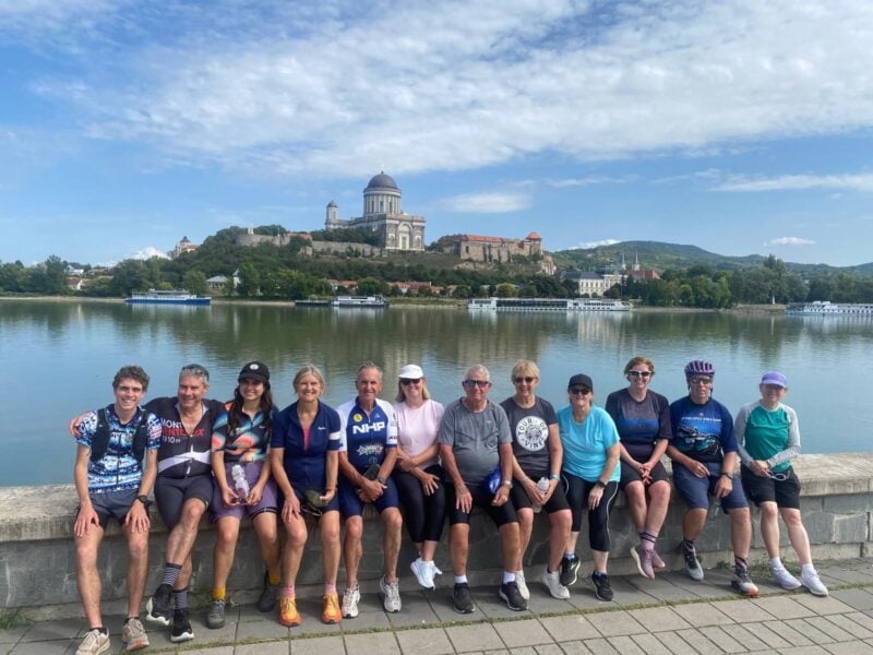 group on a cycling tour on the danube river trail