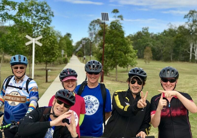 Happy guests on Brisbane Valley Rail Trail cycling tour Queensland